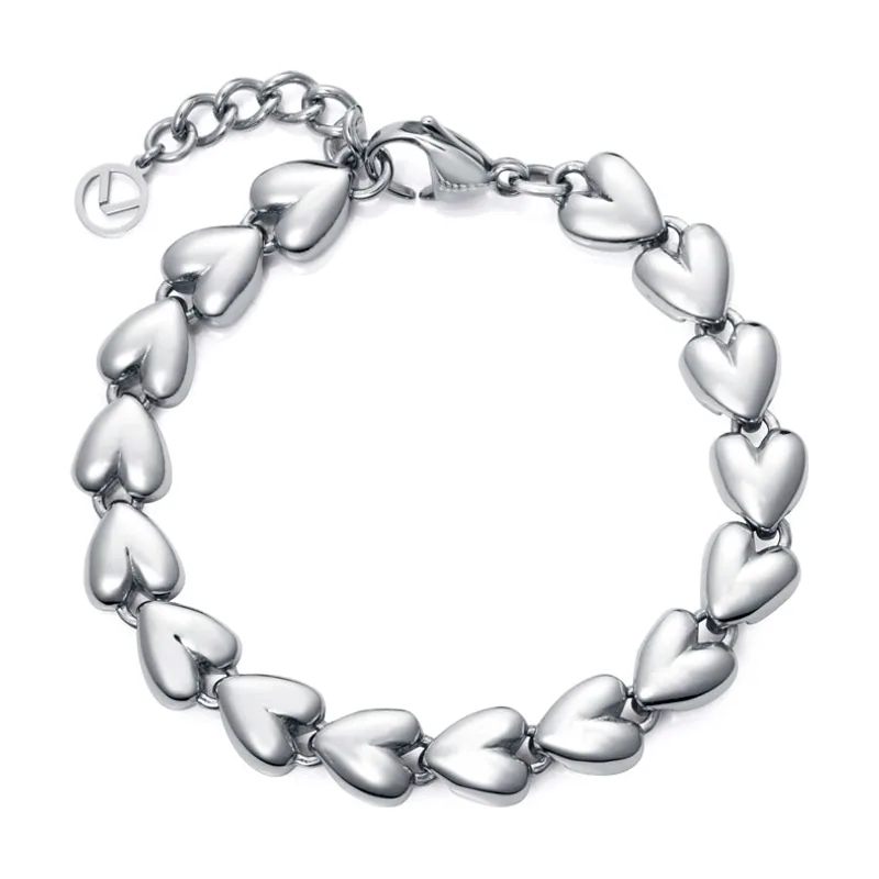 Pulsera de acero de eslabones con forma de corazones 14269P01000
