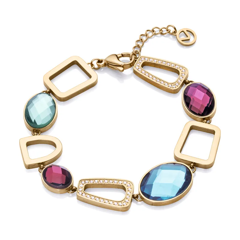 Pulsera Chic de acero en Ip dorado con cristales y circonitas 14088P01012