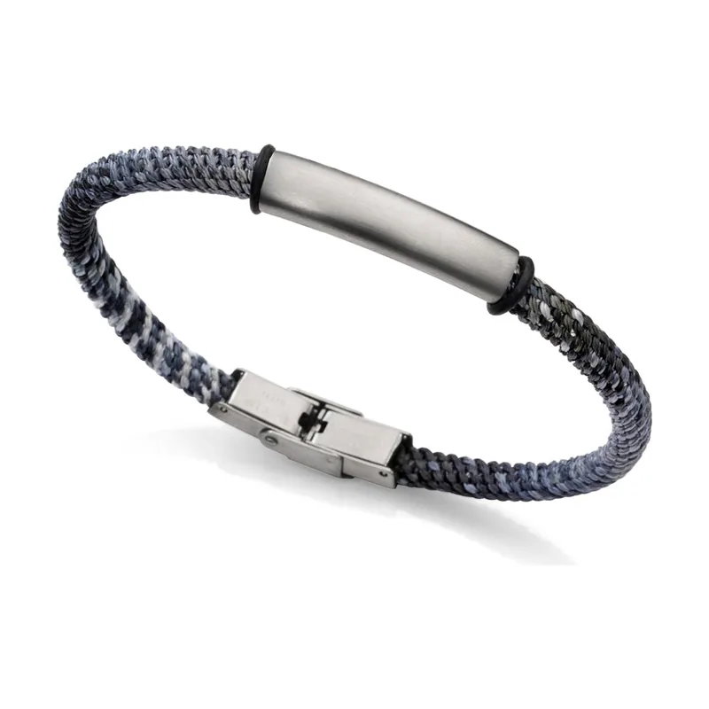 Pulsera Beat de acero con placa y cordón 1384P01000
