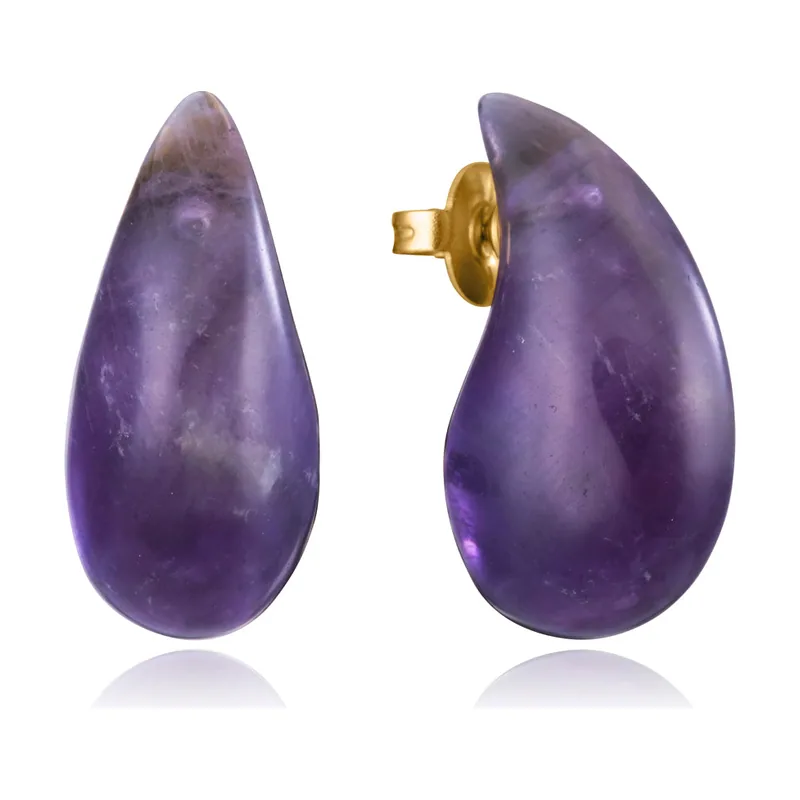 Pendientes de acero Ip dorado y piedra natural 14198E01019