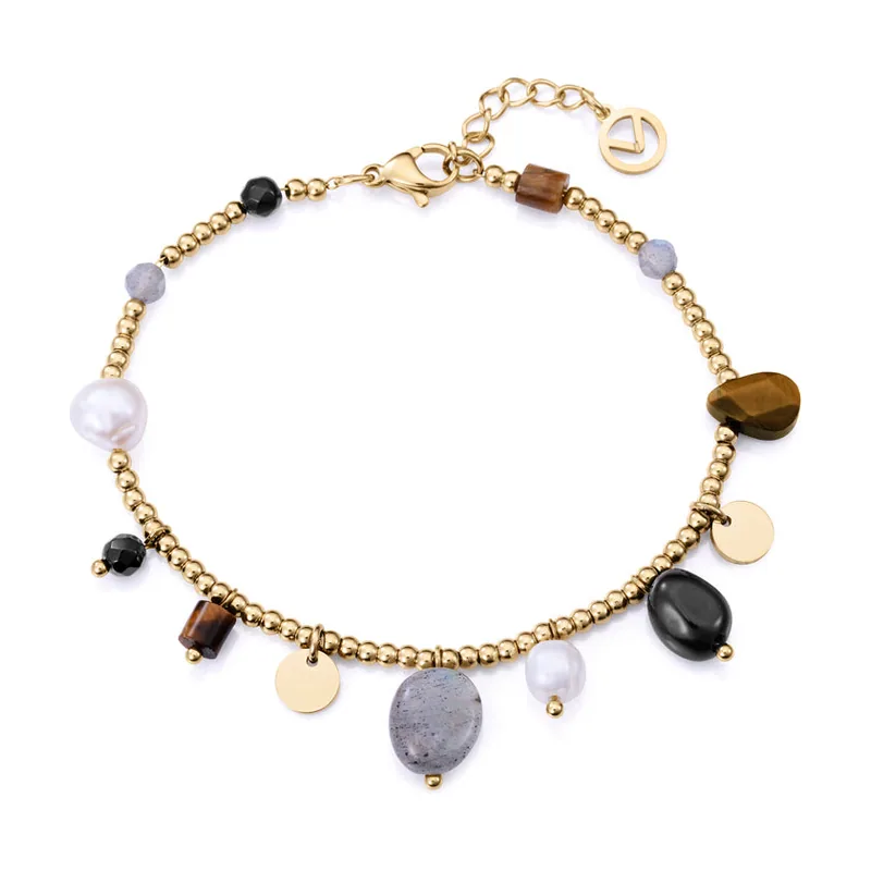 Pulsera de acero Ip dorado con piedras 14200P01012