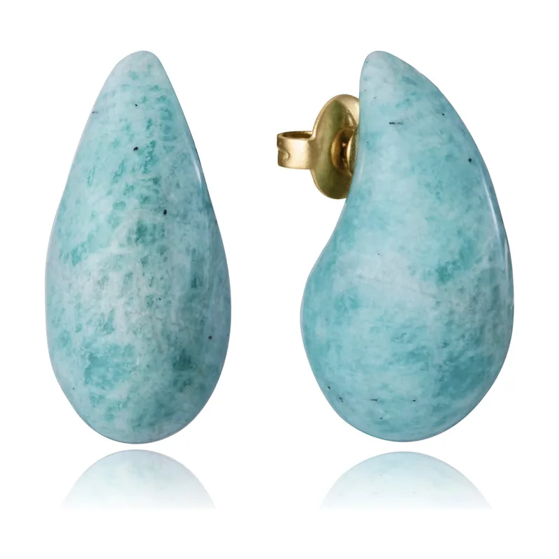 Pendientes de acero Ip dorado y piedra natural 14198E01014