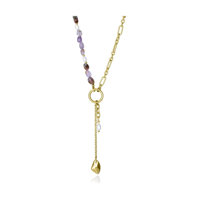Collar de acero con perlas y piedras 14201C01012