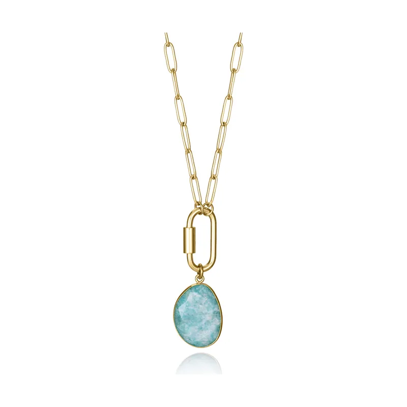 Collar de acero Ip dorado y colgante con piedra natural 14194C01012
