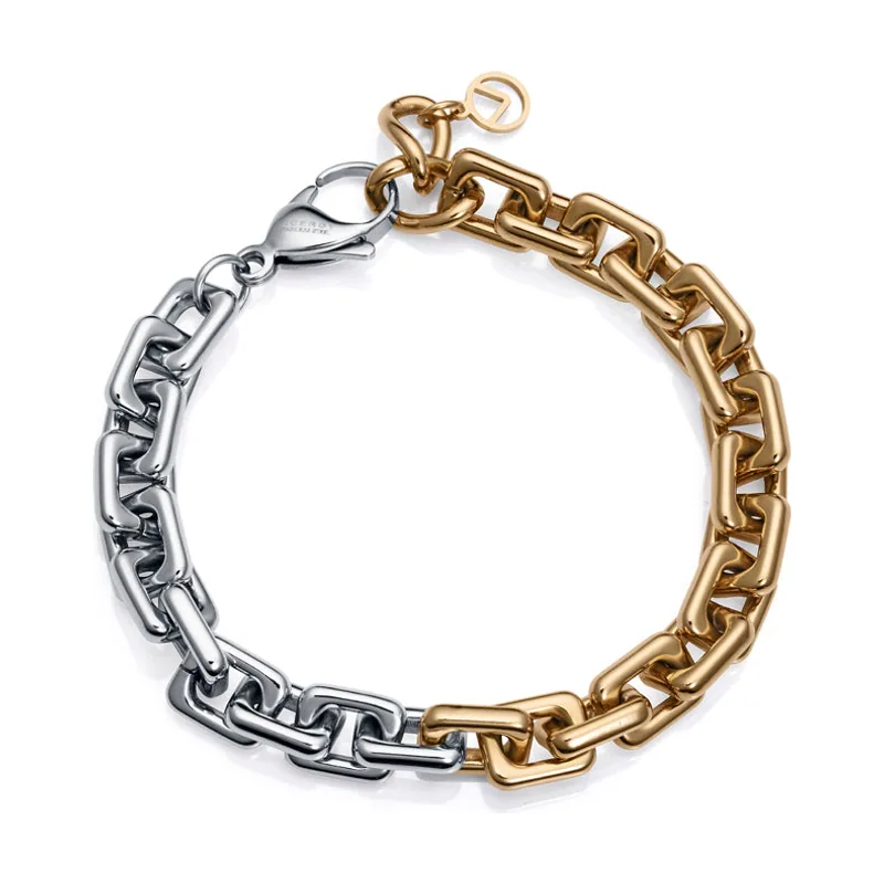Pulsera bicolor de acero e Ip dorado con eslabones 14197P01019