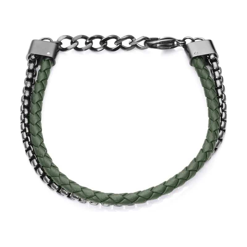 Pulsera Heat de acero con cuero trenzado 6478P01019