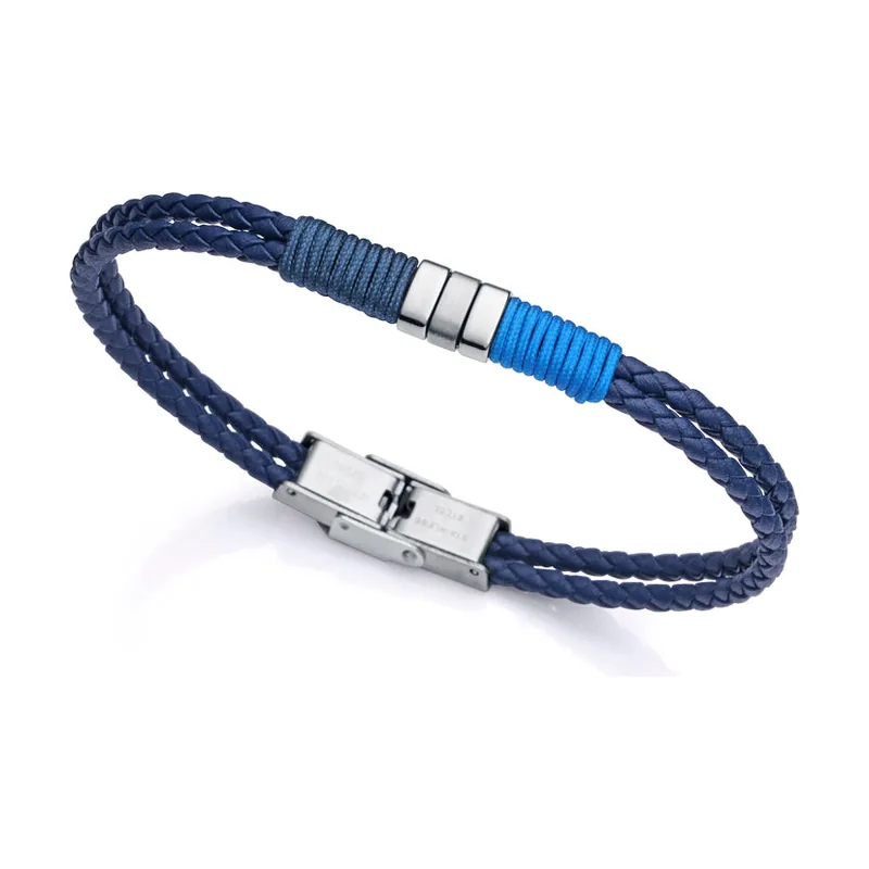 Pulsera Beat de acero con cordones y cueros trenzados 6466P01019