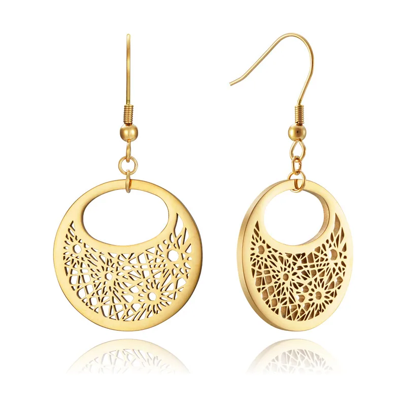 Pendientes Chic de acero IP dorado tipo medallón con motivo flor calada 75115E01012
