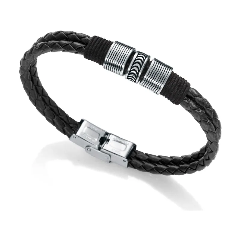 Pulsera Beat de acero y piel color 6464P01010