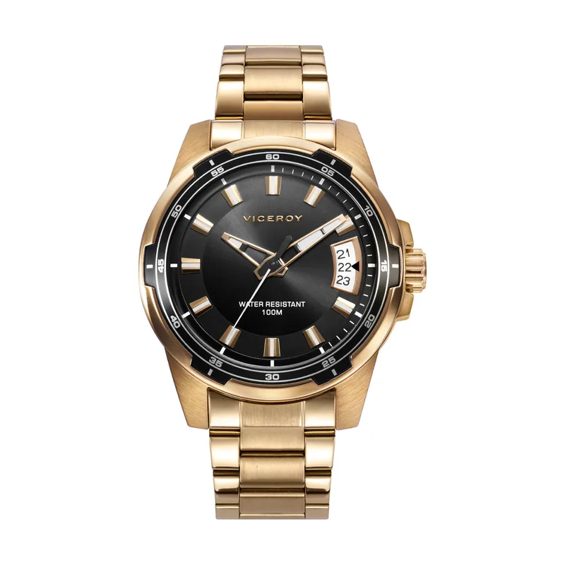 Reloj de hombre Heat de acero con calendario y correa en IP dorado 401237-97