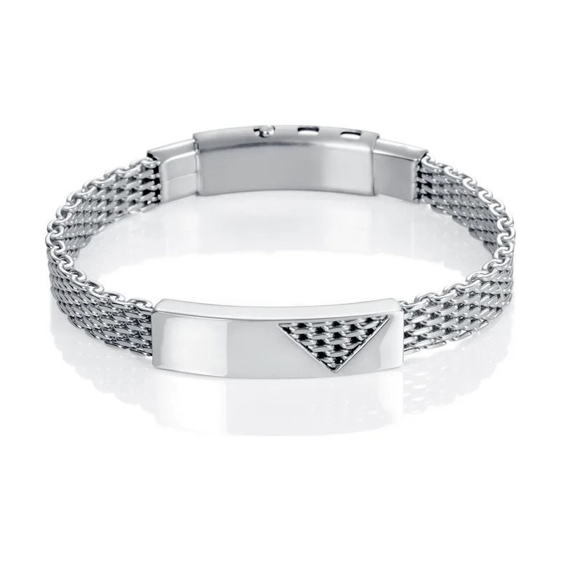 Brazalete Acero Milanesa Ajustable Con Placa 6437P01000