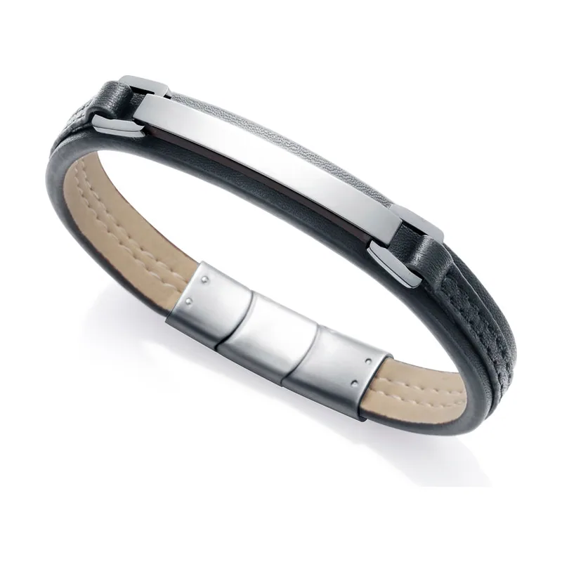 Pulsera Magnum 75095P01010 con placa de acero y piel color
