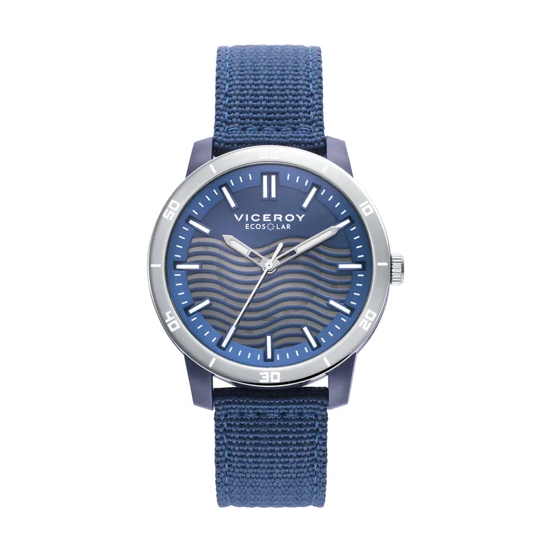 Reloj de hombre Ecosolar con caja de plástico reciclado y correa de nylon reciclado en azul 41133-37