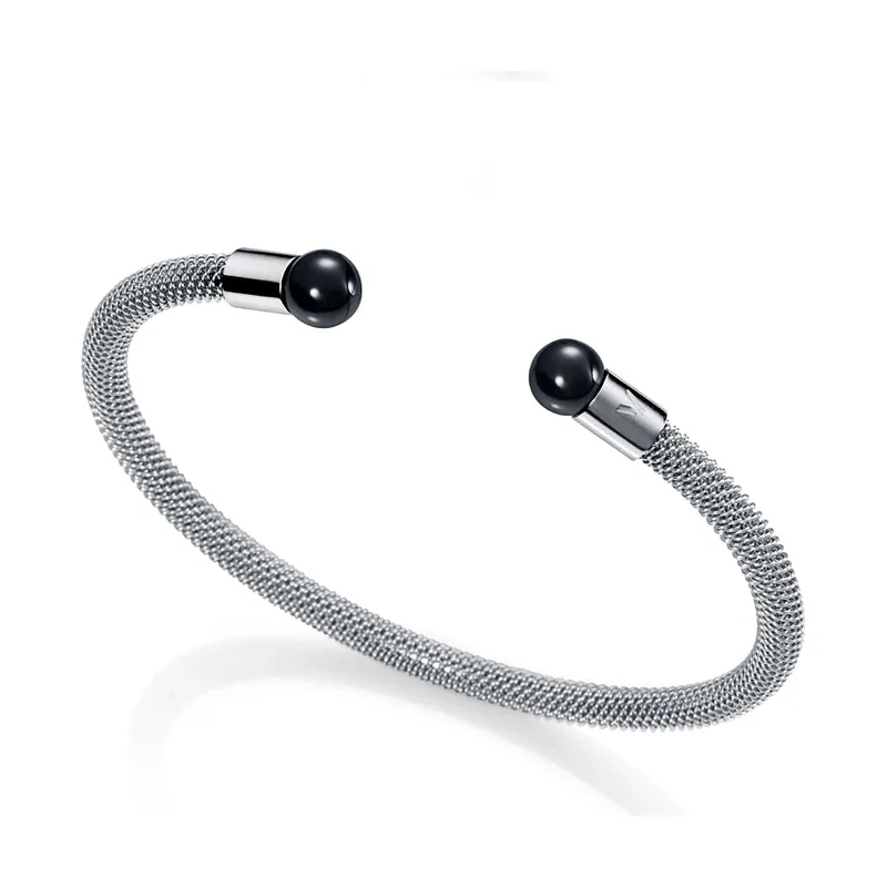 Pulsera Chic de malla milanesa tubular de acero y piedras ónix en los extremos 75047P01019