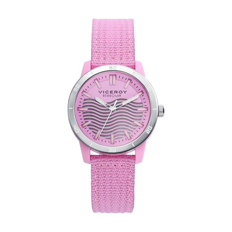 Reloj de mujer Ecosolar con caja de plástico reciclado y correa rosa de nylon 41114-77