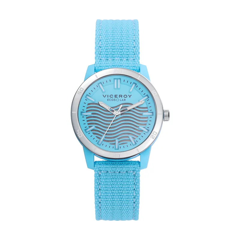Reloj de mujer Ecosolar con caja de plástico reciclado y correa azul de nylon 41114-37