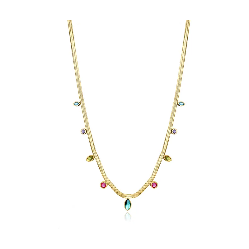 Collar Chic de acero en IP dorado y circonitas de colores 15138C01012