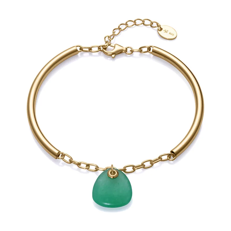 Pulsera semi rígida Elegant de plata de ley con baño de oro y piedra natural calcedonia 13172P100-42
