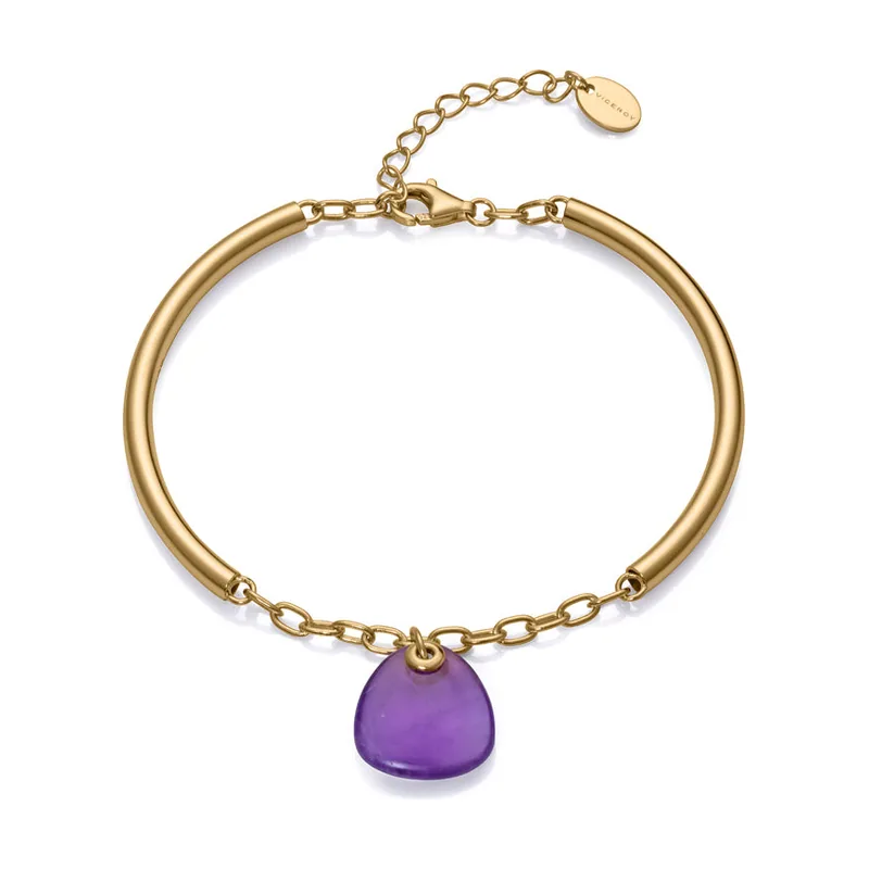 Pulsera semi rígida Elegant de plata de ley con baño de oro y piedra natural amatista 13172P100-47