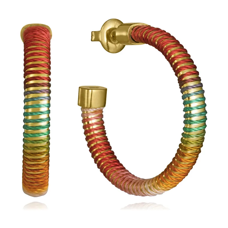 Pendientes de acero aro abierto de tubogas con cordón enroscado, colección Laura Escanes 14361E01017