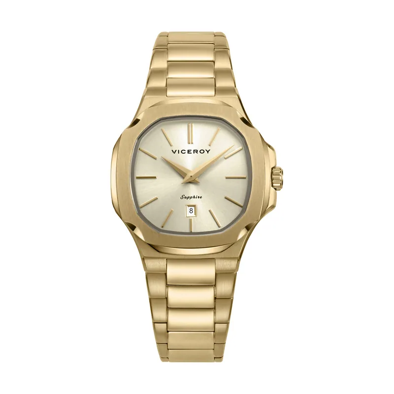 Reloj caja de acero IP dorado 10 ATM, brazalete de acero IP dorado, movimiento cuarzo, colección Laura Escanes 45110-27