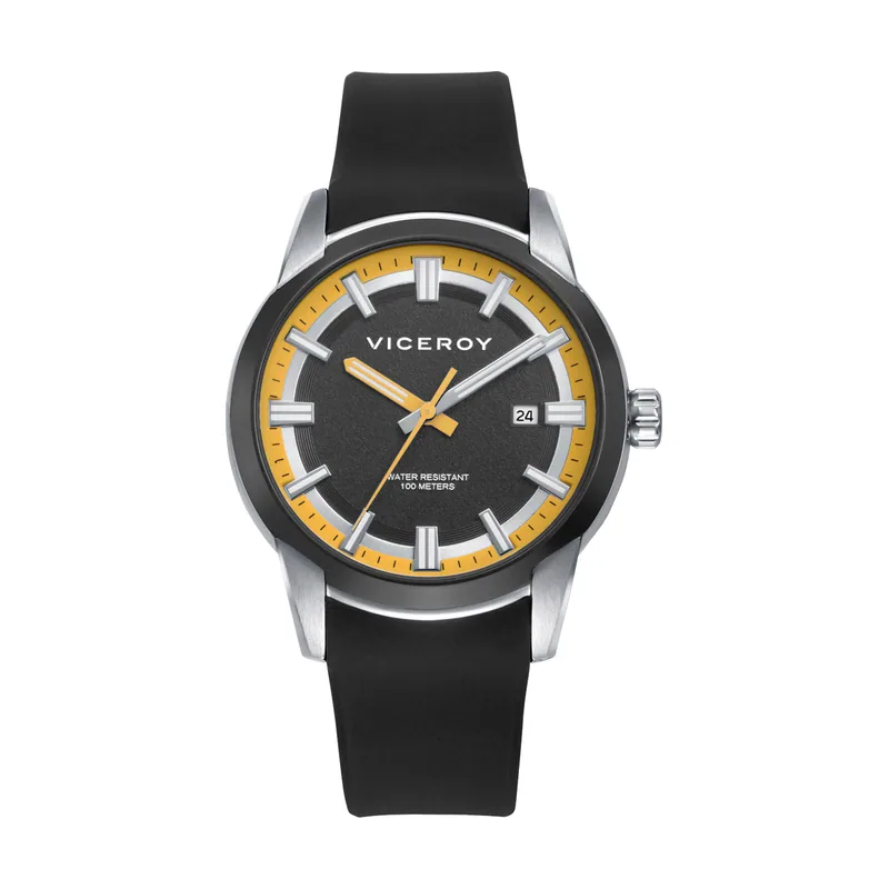 Reloj caja bitono en acero e IP negro 10 ATM, correa de silicona negra, movimiento cuarzo, colección Abraham Mateo 401501-57