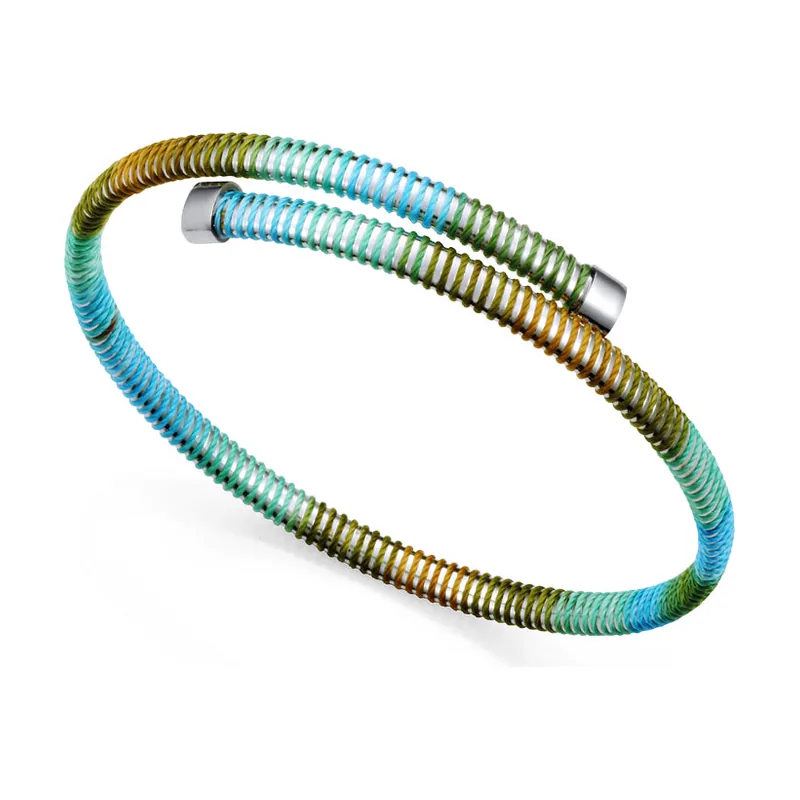 Pulsera de acero tubogas flexible abierta con cordón enroscado,colección Laura Escanes 14361P01019