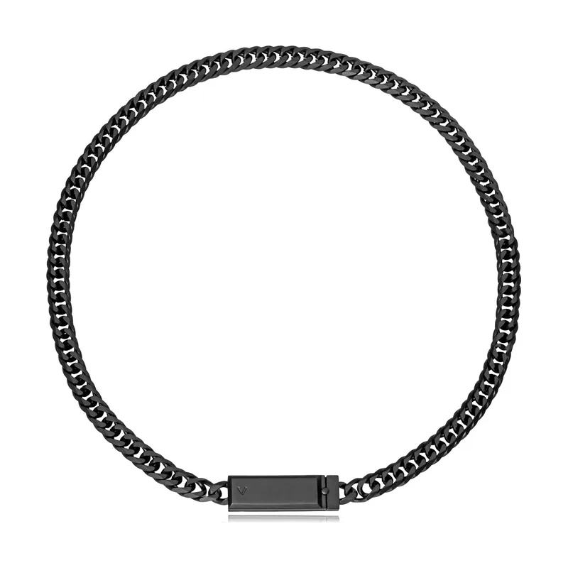 Collar de acero Ip negro cadena con placa, colección Abraham Mateo 15213C01010