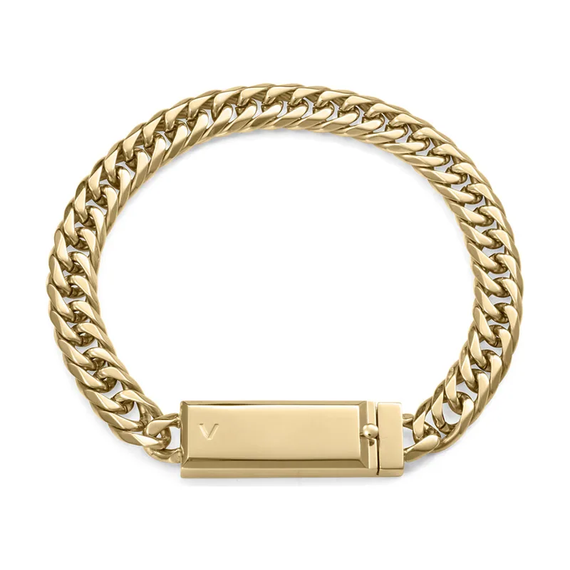 Pulsera de acero Ip dorado cadena con placa,colección Abraham Mateo 15213P01012