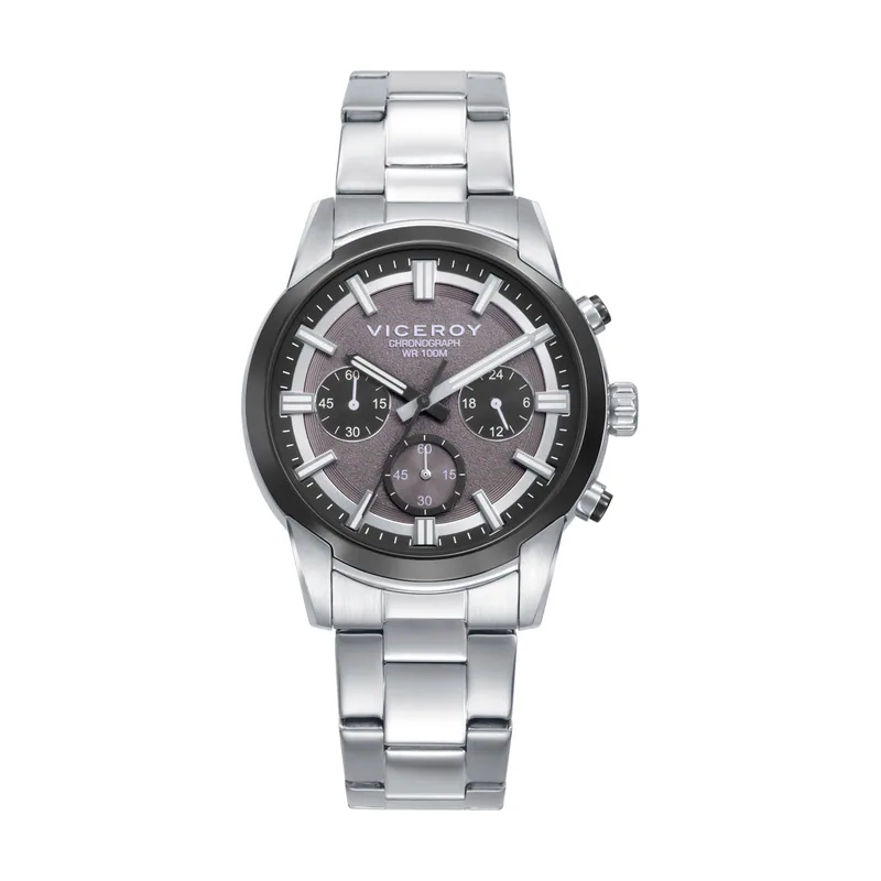 Reloj caja bitono en acero e IP gris 10 ATM, brazalete de acero, movimiento cuarzo, colección Abraham Mateo 401507-17
