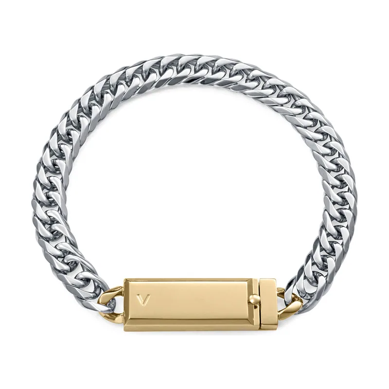 Pulsera de acero cadena con placa Ip dorado,colección Abraham Mateo 15213P01000