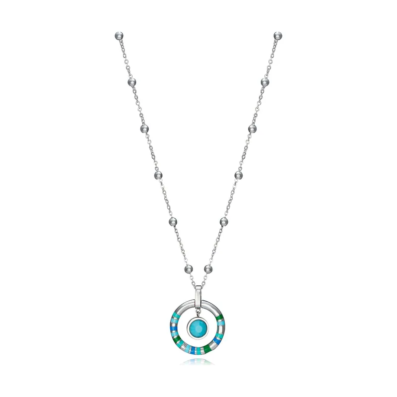 Collar Chic de acero con anilla en rayas de esmalte en tonos 15133C01013