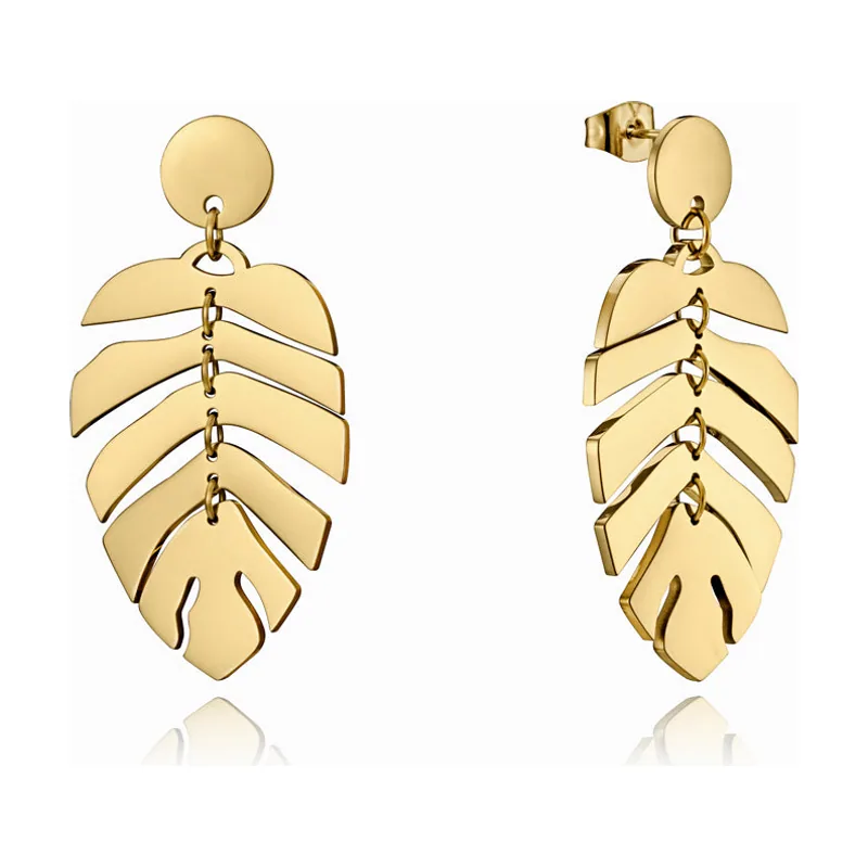 Pendientes Air de acero Ip dorado con hoja articulada 15137E01012