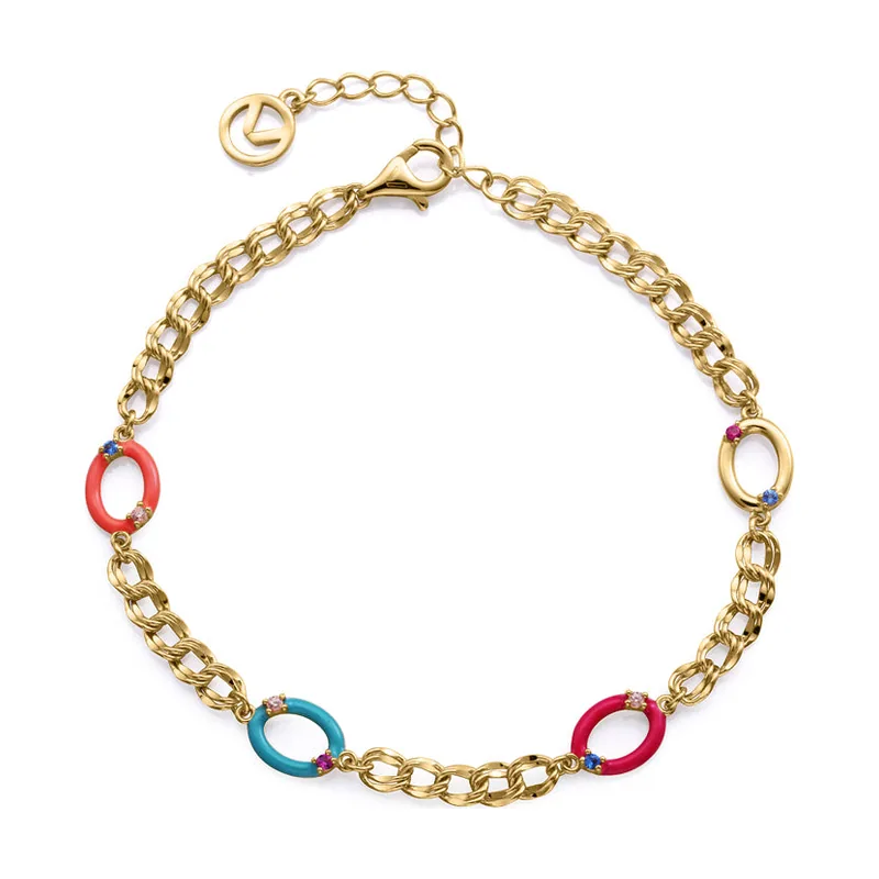 Pulsera de plata de primera ley con baño de oro,círculos 15128P100-99
