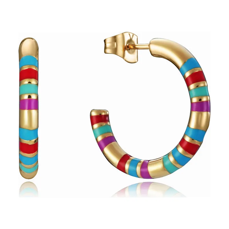 Pendientes Chic de acero tipo arco con rayas de esmalte en tonos 15133E01019