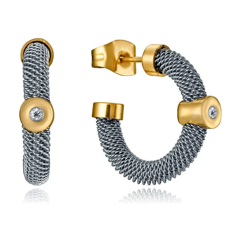 Pendientes de acero con IP dorado y dos diamantes 6482E01000