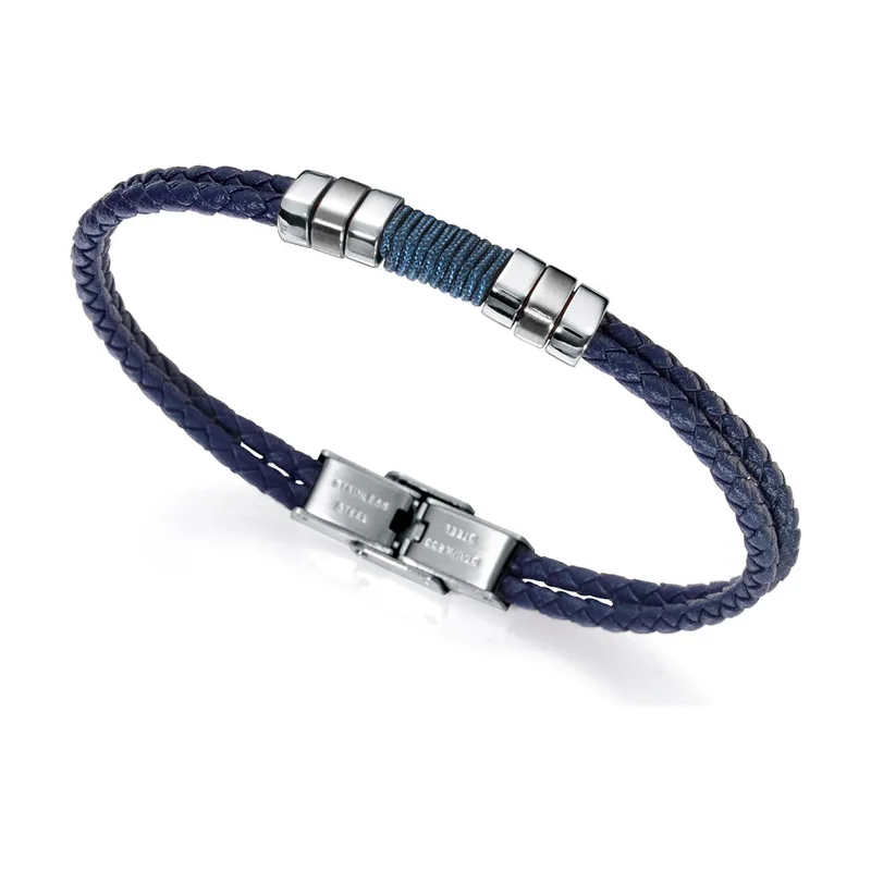 Pulsera Air de piel azul trenzada 6456P01013