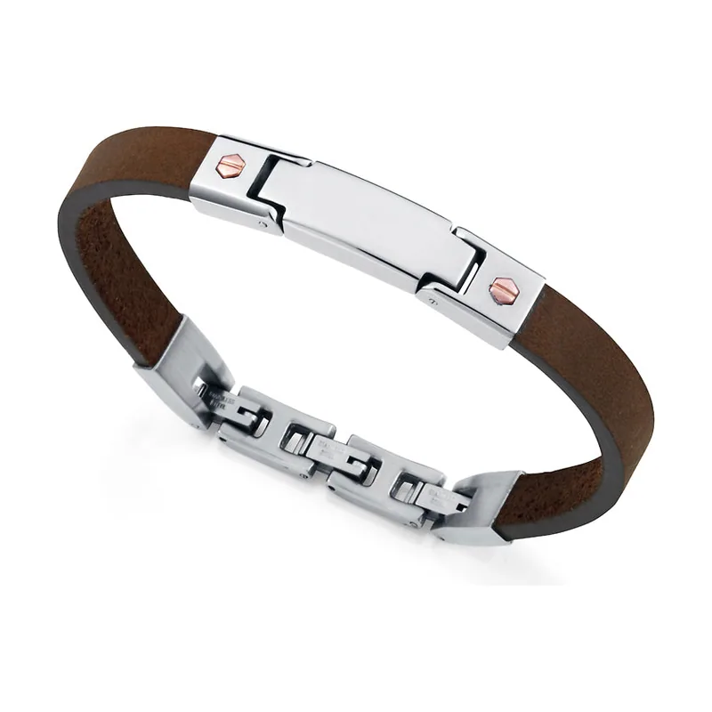 Pulsera de acero y piel 6486P01011