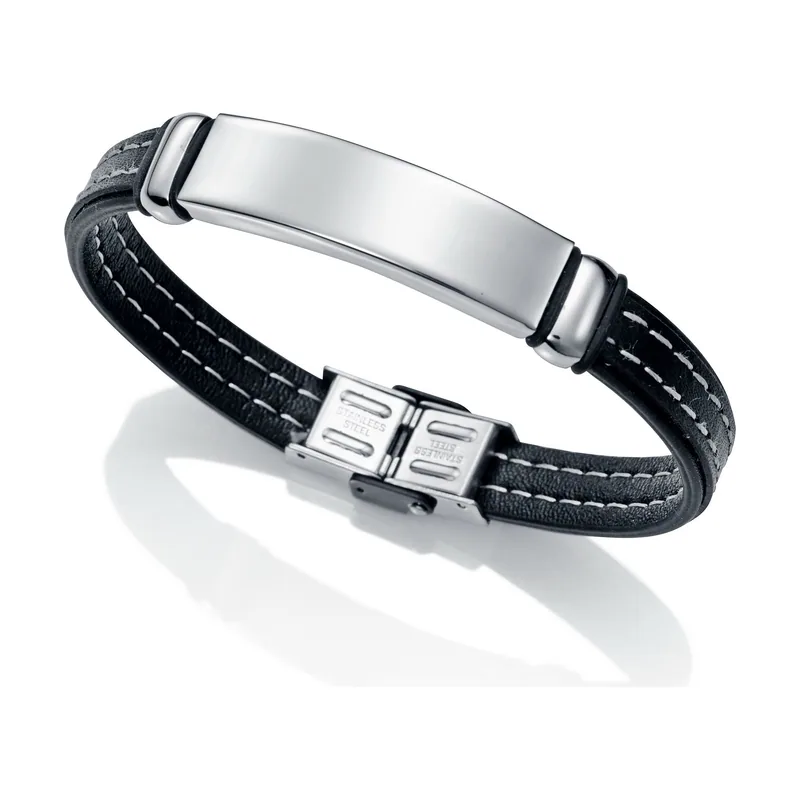 Pulsera Acero Piel Negra Pesp Beige Sr Fashion 6371P09010
