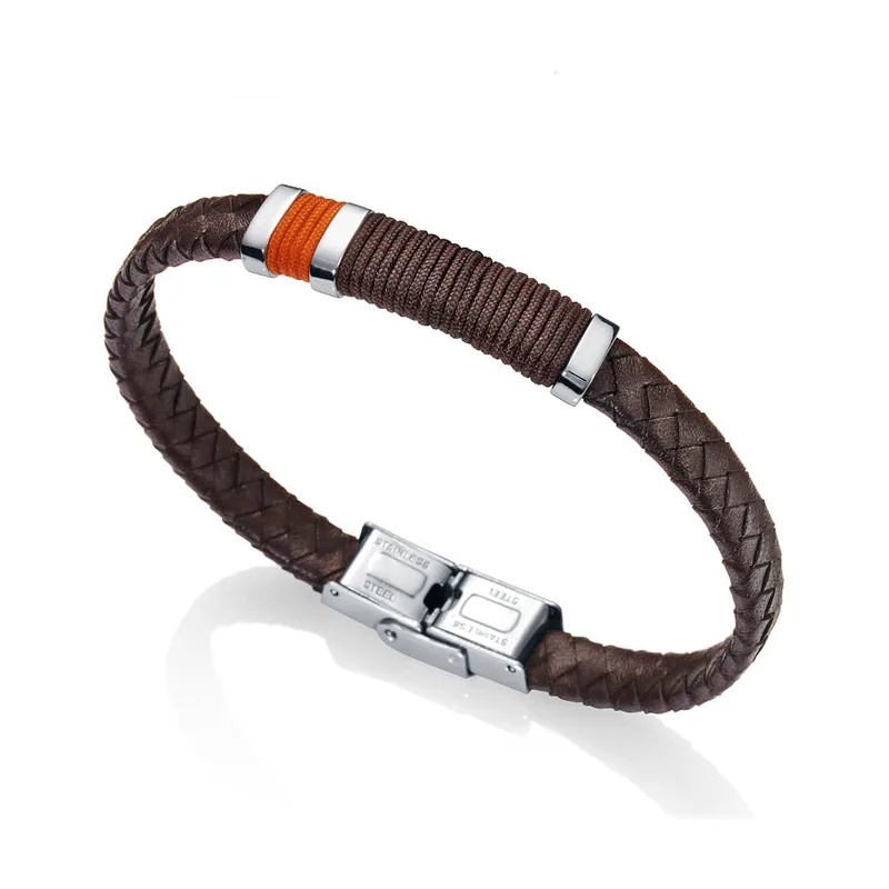 Pulsera Heat de piel trenzada marrón y cordón 6453P01011
