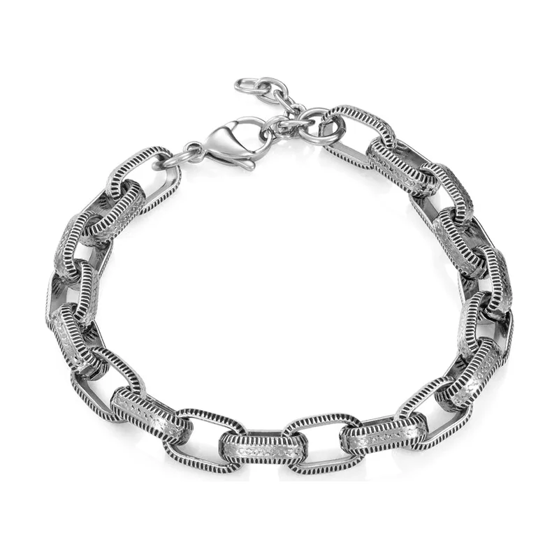 Pulsera de acero con cadena y diseño grabado. Largo 19,5 cm + 3 cm de extensión 14379P01000