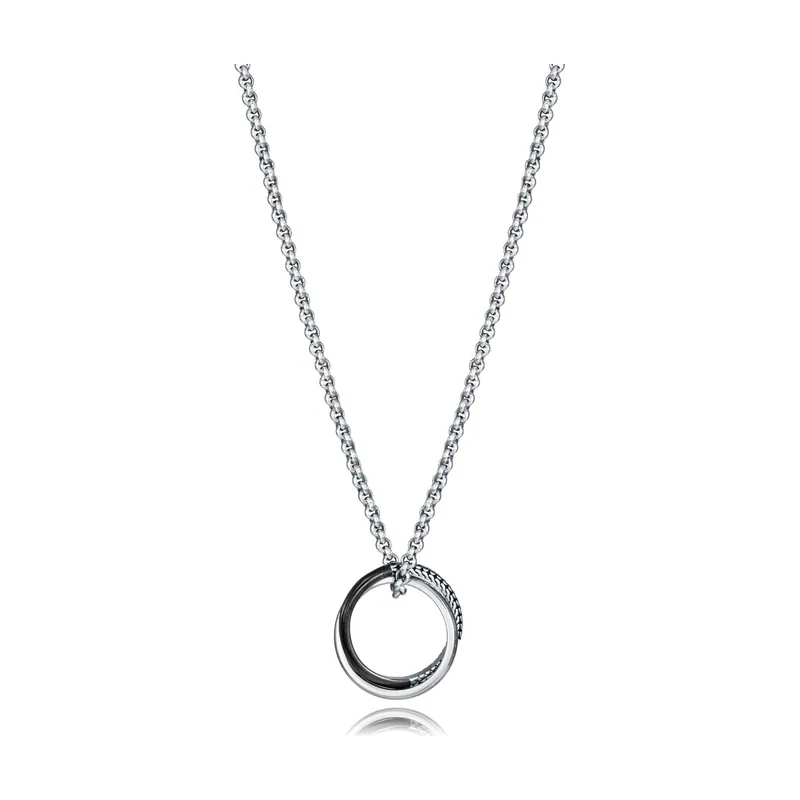 Collar en acero con dos anillos colgantes en acero e IP negro 14374C01010