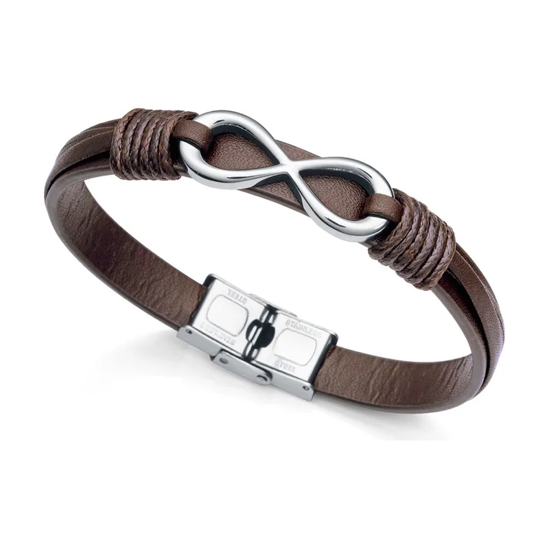 Pulsera Magnum de acero y cuero marrón 1465P01011