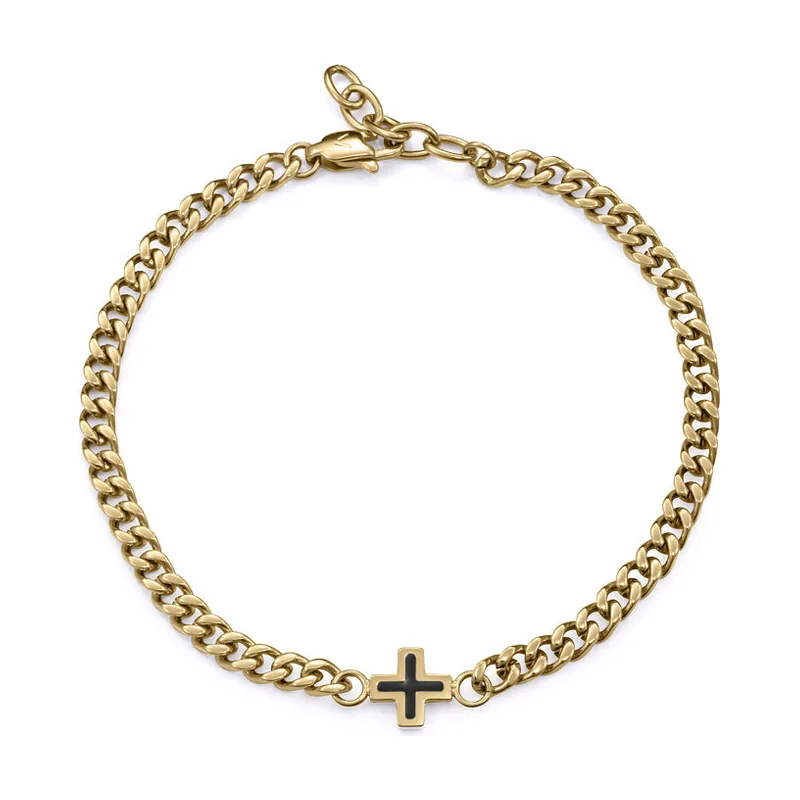 Pulsera en acero Ip dorado y óxido con motivo de cruz y extensión de 14393P01012