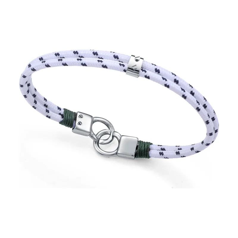 Pulsera en acero y cuerda náutica, con diseño en blanco, azul y verde. Largo 14392P01000