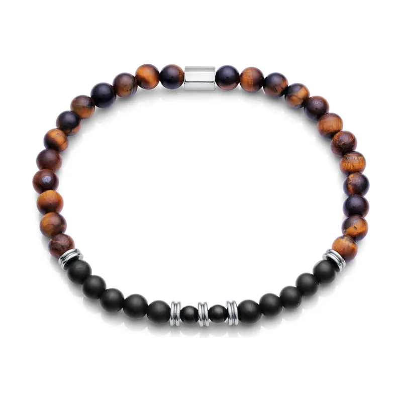 Pulsera Beat de acero con ojo de tigre y agata 1486P09011
