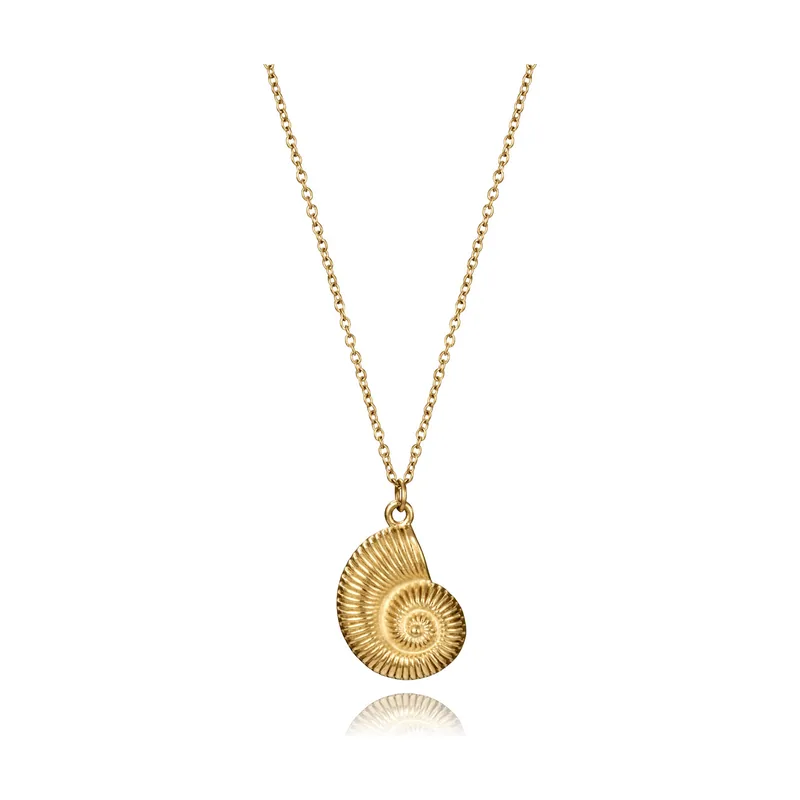 Collar de acero Ip dorado con colgante en forma de caracol de mar 75401C01012