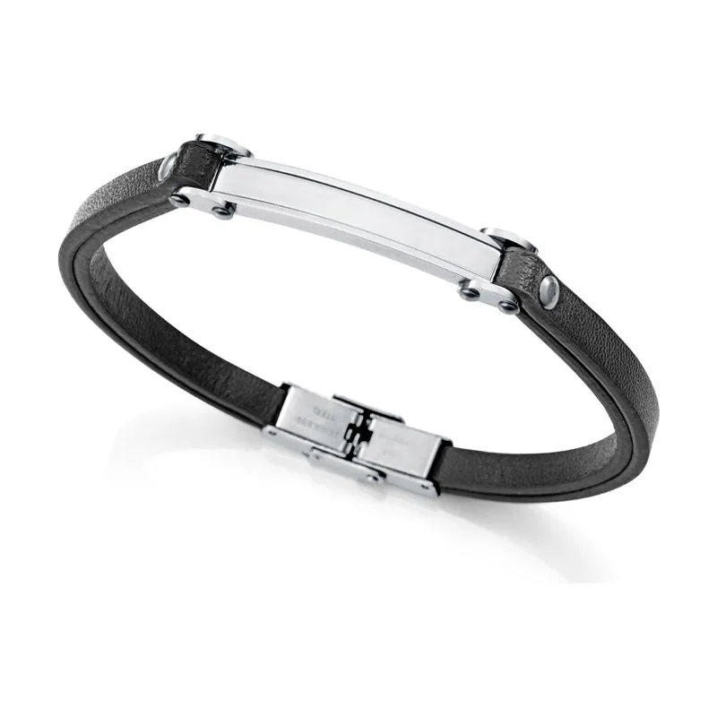 Pulsera de acero y piel 75379P01010