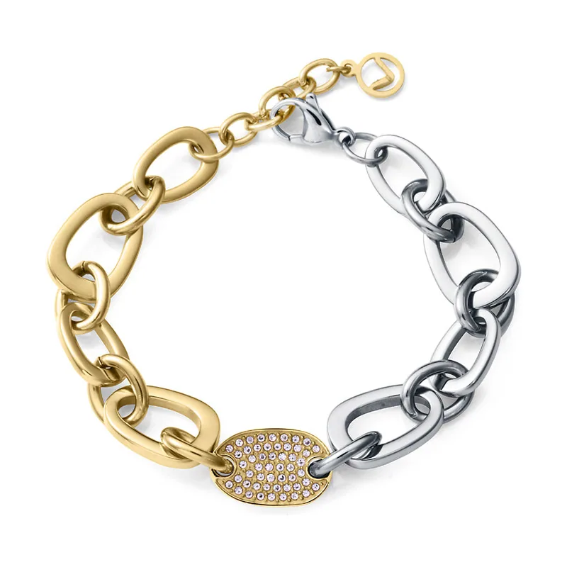 Pulsera de acero e Ip dorado con eslabones y circonitas 75408P01012
