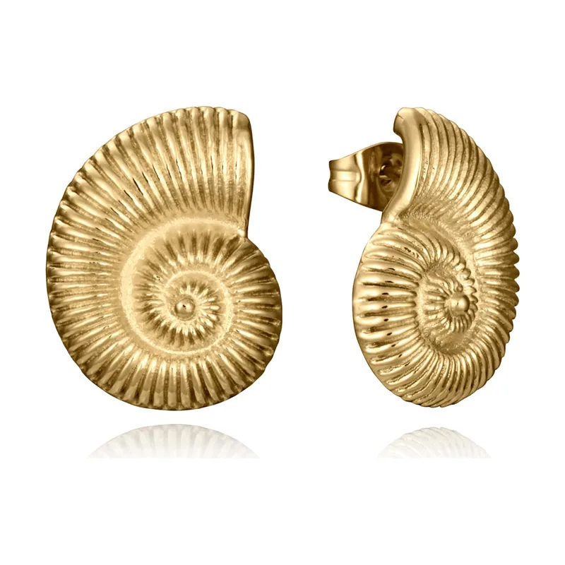 Pendientes de acero Ip dorado forma de caracol de mar 75401E01012